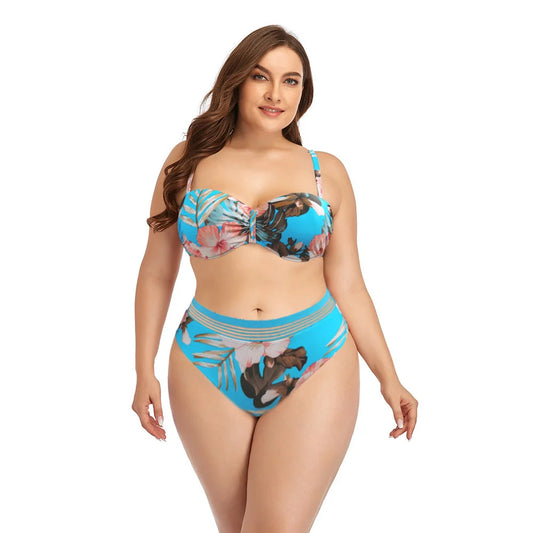 2025 New Plus Size Swimsuit Strap Retro Bikini Floral Print Split High Waist Swimsuit Bathing Suits 2 Pieces Bikini