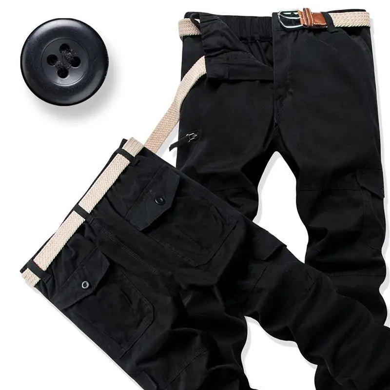 Male Cotton Camouflage Pants Men's Tactical Overalls Hiking Premium Elasticated Waist Multi Pocket Large Size Cargo Trousers