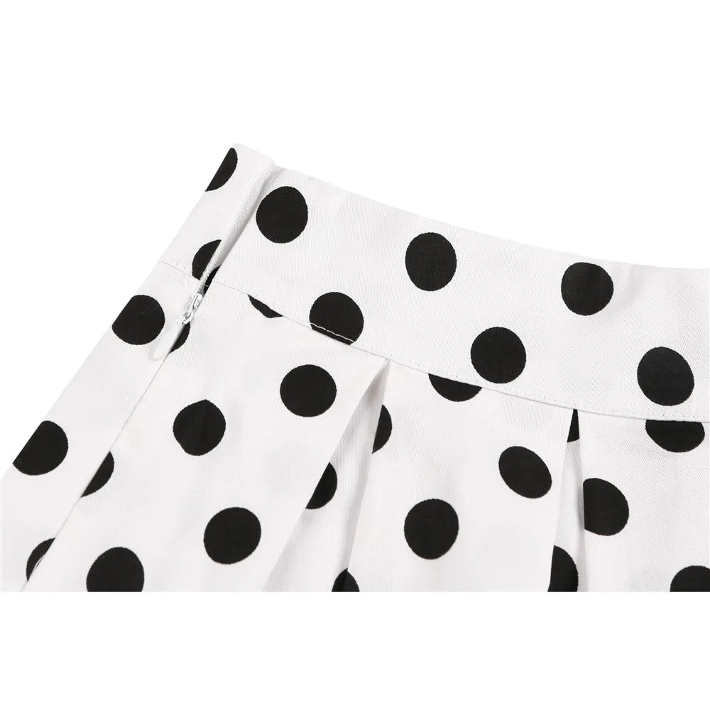 SISHION 2025 New Printed Polka Dots Y2K White Skirts SS0012 Harajuku Jupe Femme Vintage Cotton Women Summer Skater Pleated Skirt