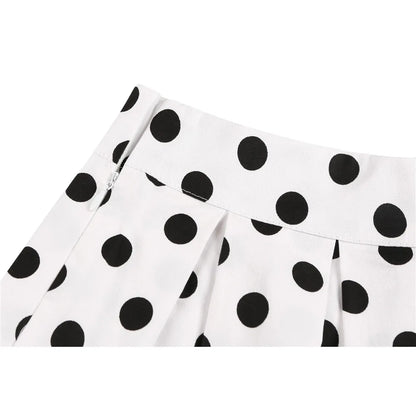 SISHION 2025 New Printed Polka Dots Y2K White Skirts SS0012 Harajuku Jupe Femme Vintage Cotton Women Summer Skater Pleated Skirt