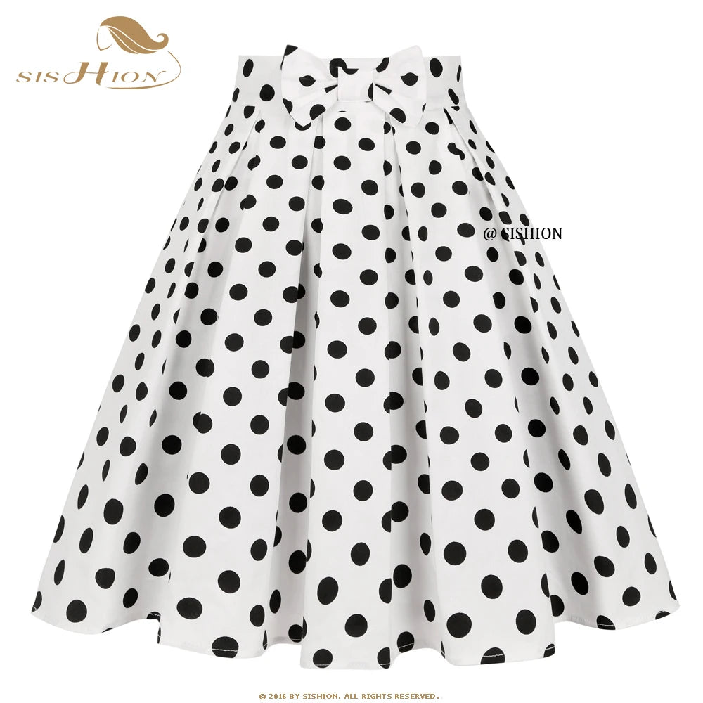 SISHION 2025 New Printed Polka Dots Y2K White Skirts SS0012 Harajuku Jupe Femme Vintage Cotton Women Summer Skater Pleated Skirt