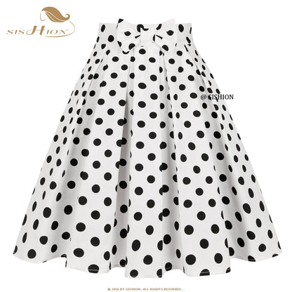 SISHION 2025 New Printed Polka Dots Y2K White Skirts SS0012 Harajuku Jupe Femme Vintage Cotton Women Summer Skater Pleated Skirt