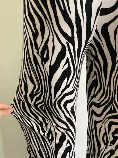 2024 Summer Zebra Print Wide Leg Pants Y2K Trousers Sexy High Waist Women New Fashion Casual Female Stripe Streetwear 16395