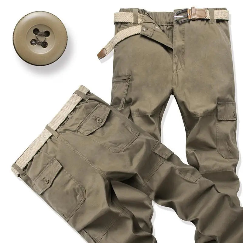 Male Cotton Camouflage Pants Men's Tactical Overalls Hiking Premium Elasticated Waist Multi Pocket Large Size Cargo Trousers