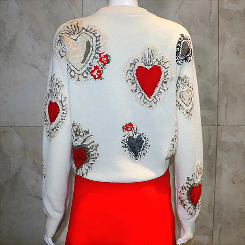 Elegant Sweater Women Casual Fashion Loose Women Sweaters and Pullovers Love Embroidery Jumper Sueter Mujer
