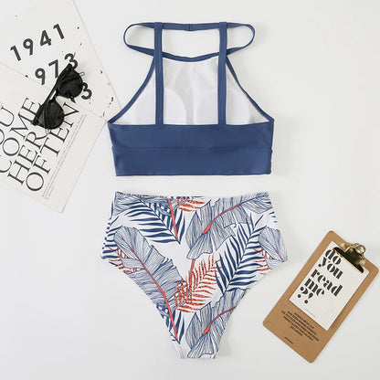 2025 High Waist Bikini Women High Neck Swimsuit Printed Swimwear Female Padded Beachwear Bathers Bathing Swimming Swim Suit