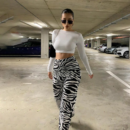 2024 Summer Zebra Print Wide Leg Pants Y2K Trousers Sexy High Waist Women New Fashion Casual Female Stripe Streetwear 16395