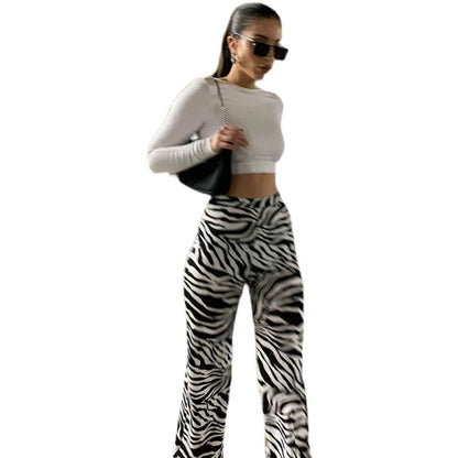 2024 Summer Zebra Print Wide Leg Pants Y2K Trousers Sexy High Waist Women New Fashion Casual Female Stripe Streetwear 16395