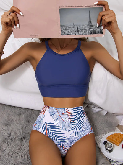2025 High Waist Bikini Women High Neck Swimsuit Printed Swimwear Female Padded Beachwear Bathers Bathing Swimming Swim Suit