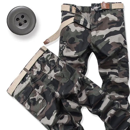 Male Cotton Camouflage Pants Men's Tactical Overalls Hiking Premium Elasticated Waist Multi Pocket Large Size Cargo Trousers