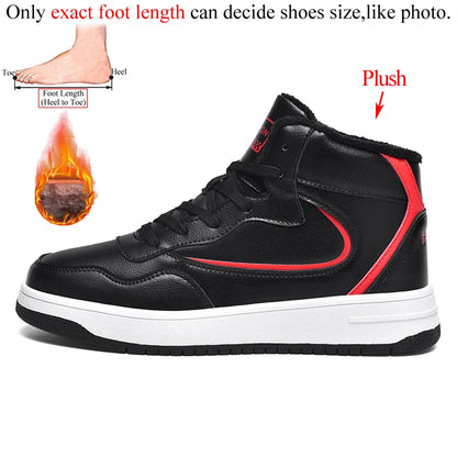Winter Men's High-Top Flat Fashion Leather Sneakers Skateboard Shoes Men Plush Skateboarding Shoes Mid Unisex Big Size 47 48
