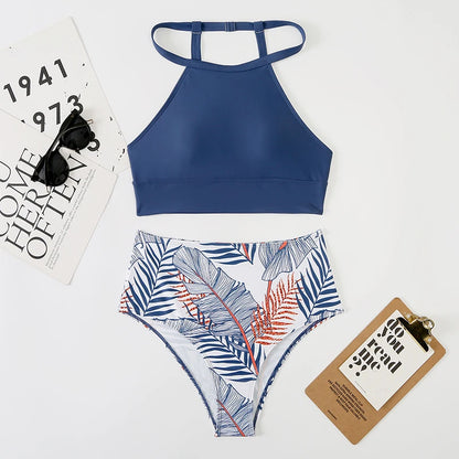2025 High Waist Bikini Women High Neck Swimsuit Printed Swimwear Female Padded Beachwear Bathers Bathing Swimming Swim Suit