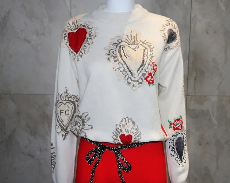 Elegant Sweater Women Casual Fashion Loose Women Sweaters and Pullovers Love Embroidery Jumper Sueter Mujer