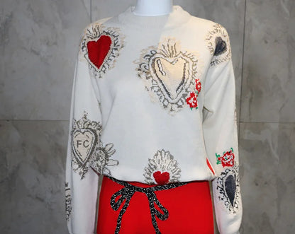 Elegant Sweater Women Casual Fashion Loose Women Sweaters and Pullovers Love Embroidery Jumper Sueter Mujer