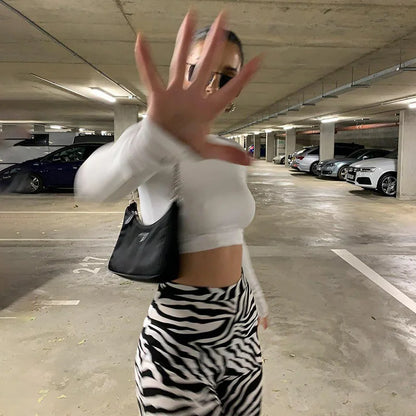 2024 Summer Zebra Print Wide Leg Pants Y2K Trousers Sexy High Waist Women New Fashion Casual Female Stripe Streetwear 16395