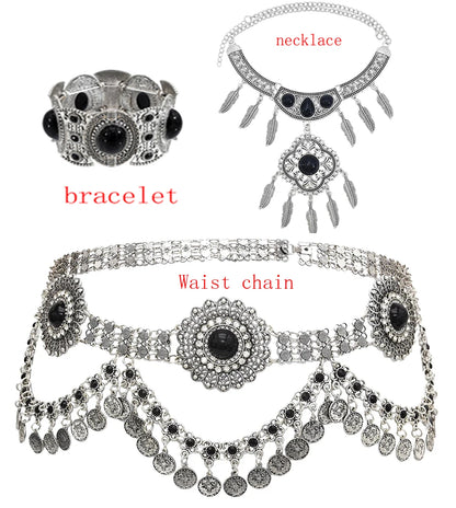 Vintage Gypsy India Coins Necklace Afghan Oxidized Jhumka Earrings Bracelet Belly Waist Chains Boho Ethnic Tribal Jewelry Sets