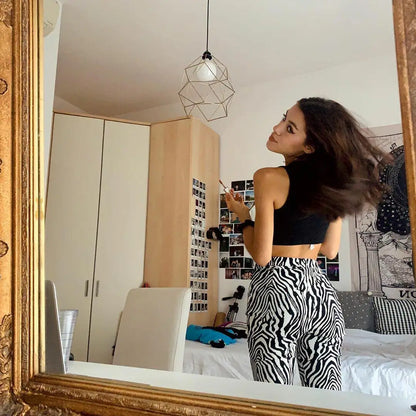 2024 Summer Zebra Print Wide Leg Pants Y2K Trousers Sexy High Waist Women New Fashion Casual Female Stripe Streetwear 16395