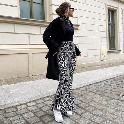 2024 Summer Zebra Print Wide Leg Pants Y2K Trousers Sexy High Waist Women New Fashion Casual Female Stripe Streetwear 16395