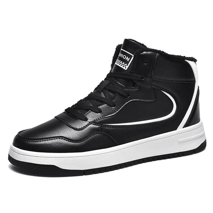 Winter Men's High-Top Flat Fashion Leather Sneakers Skateboard Shoes Men Plush Skateboarding Shoes Mid Unisex Big Size 47 48