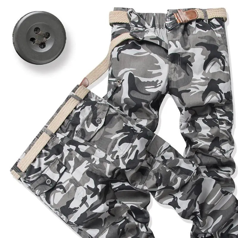 Male Cotton Camouflage Pants Men's Tactical Overalls Hiking Premium Elasticated Waist Multi Pocket Large Size Cargo Trousers