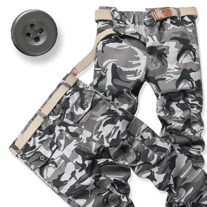 Male Cotton Camouflage Pants Men's Tactical Overalls Hiking Premium Elasticated Waist Multi Pocket Large Size Cargo Trousers