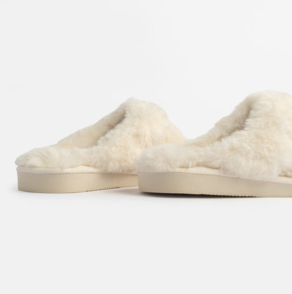 Jo & Joe HELGA Womens Mule Faux Fur Slippers Cream