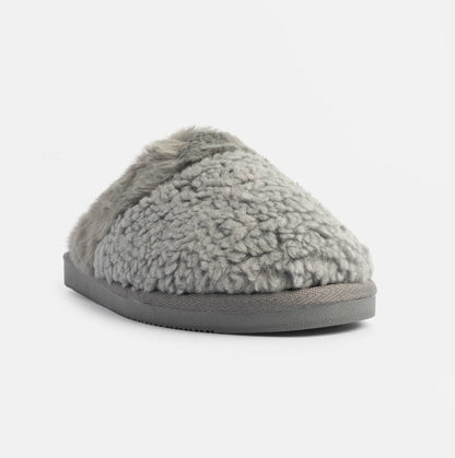 Jo & Joe HELGA Womens Mule Faux Fur Slippers Grey