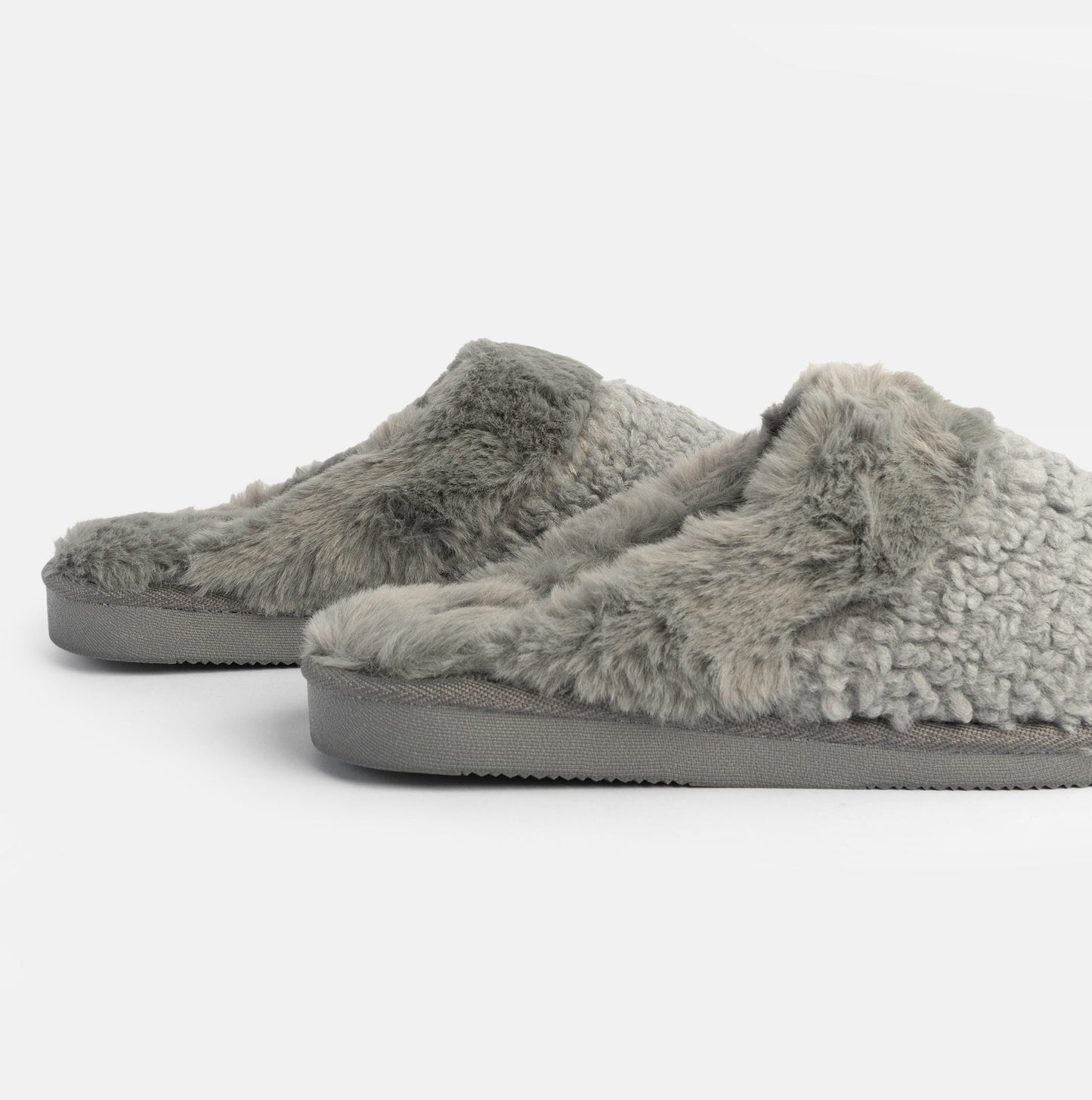 Jo & Joe HELGA Womens Mule Faux Fur Slippers Grey