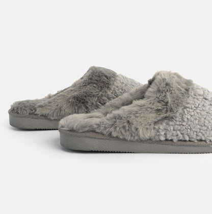 Jo & Joe HELGA Womens Mule Faux Fur Slippers Grey