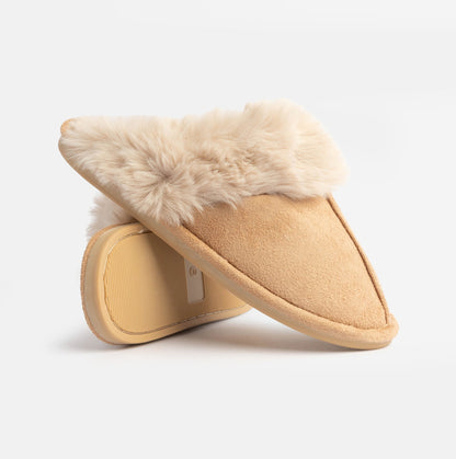 Jo & Joe SCARLETT Womens Faux Fur Mule Slippers Caramel