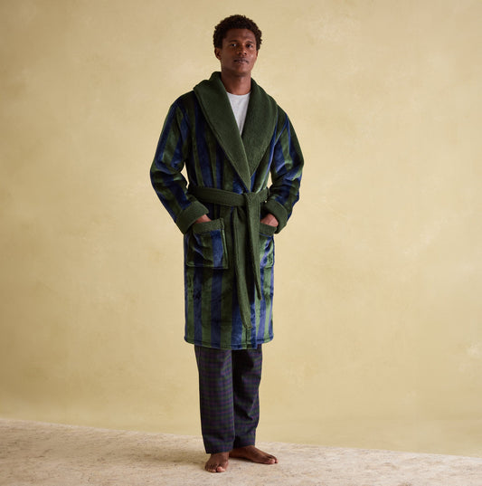 Joules MONTAGUE Mens Night Gown Navy Green Stripe