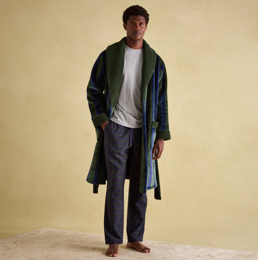 Joules MONTAGUE Mens Night Gown Navy Green Stripe