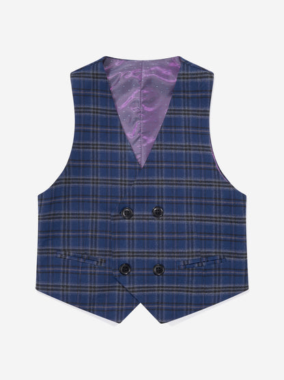 SUITLAB London Boys Checked 3 Piece Suit Set in Navy