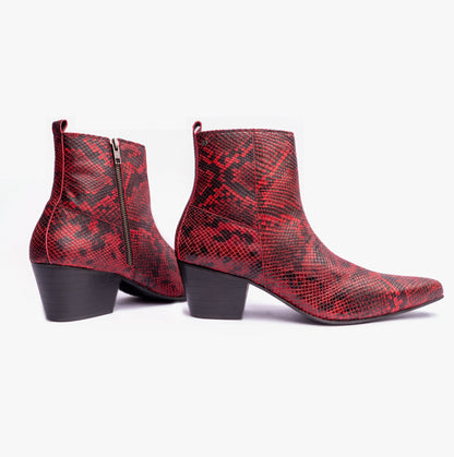 Club Cubano LENNON Mens Cuban Heel Boots Red Snake