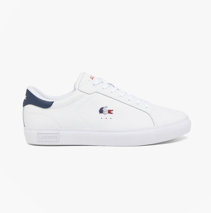 Lacoste POWERCOURT Mens Court Trainers Trainers White/Navy/Red