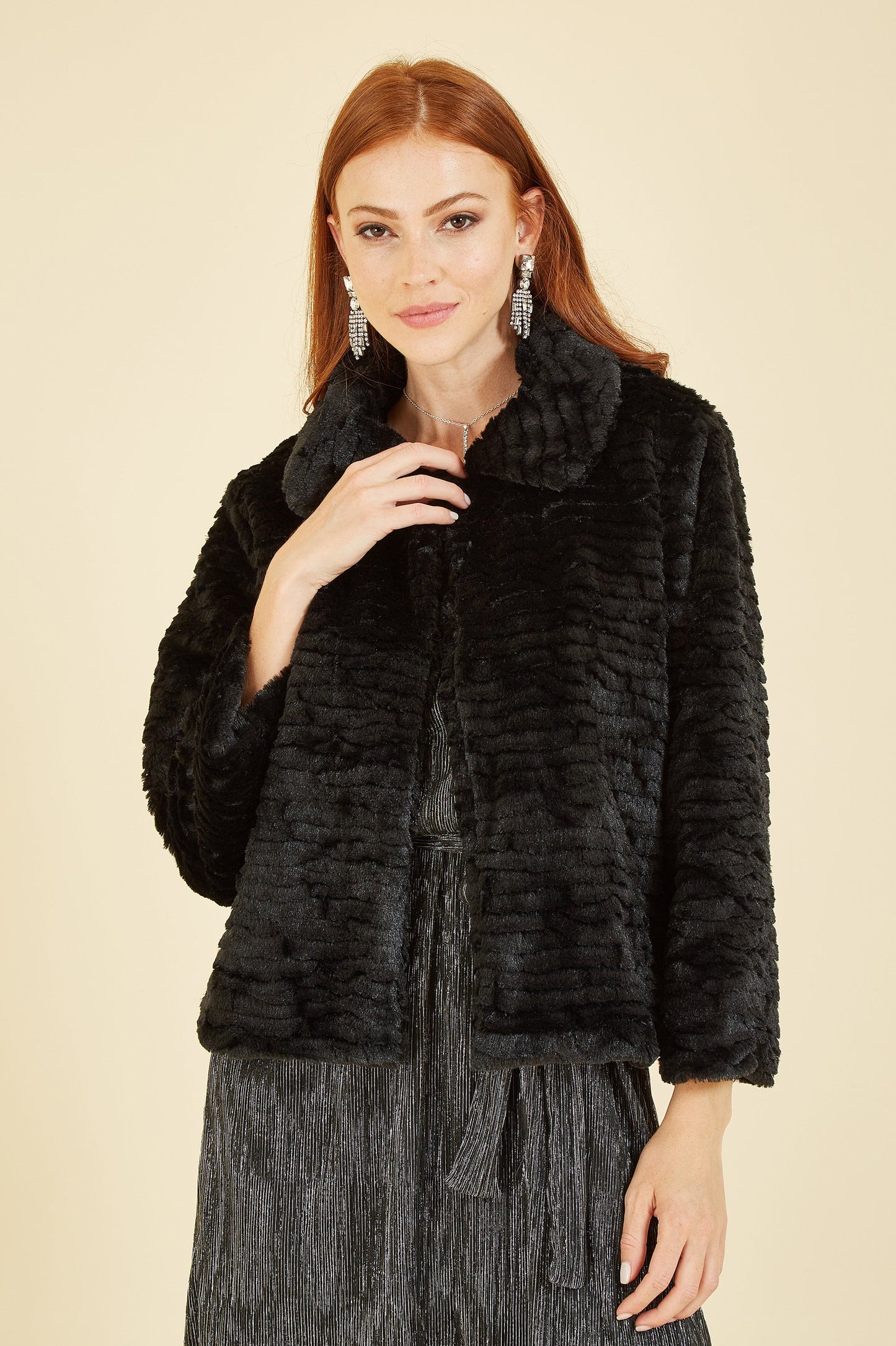 Yumi Black Faux Fur Short Jacket