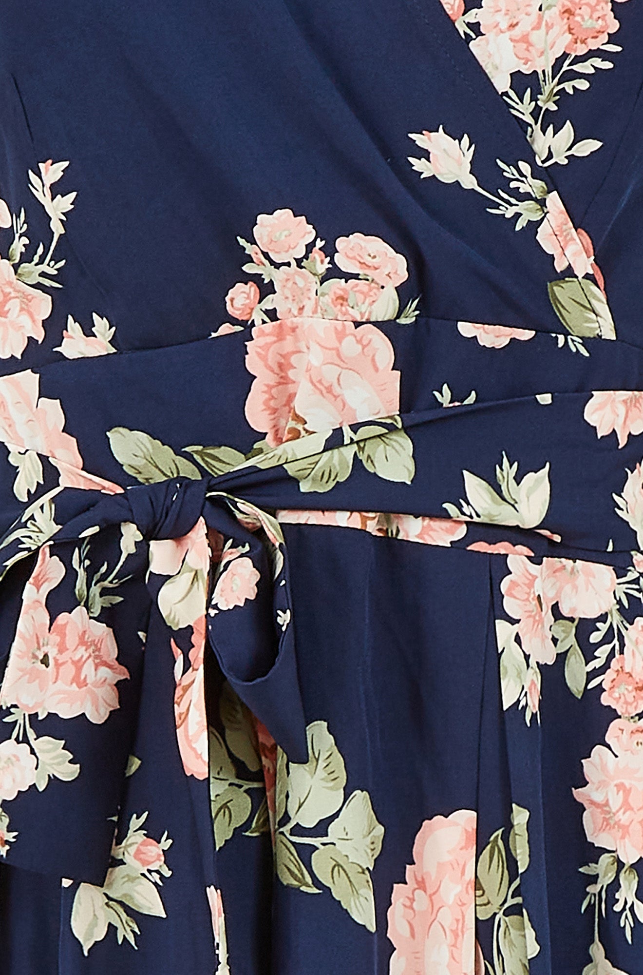 Yumi Navy Rose Printed Wrap Over Sleeveless Skater Dress