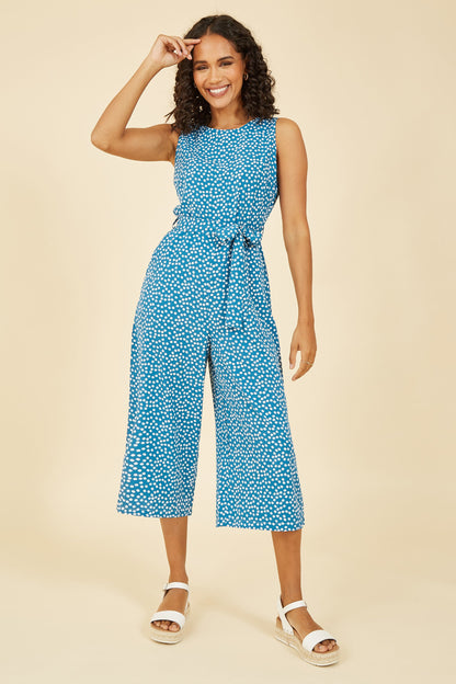 Yumi Teal Ditsy Daisy Sleeveless Culotte Jumpsuit