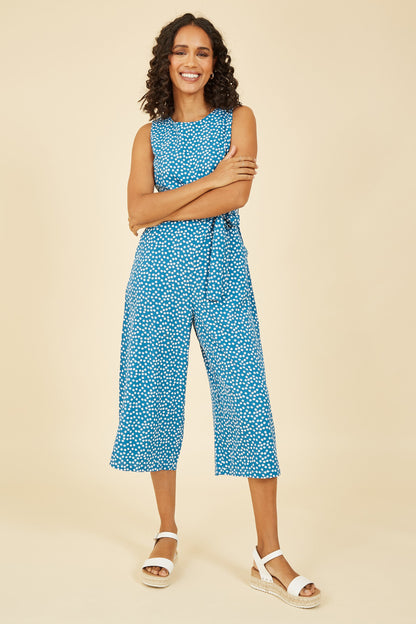 Yumi Teal Ditsy Daisy Sleeveless Culotte Jumpsuit