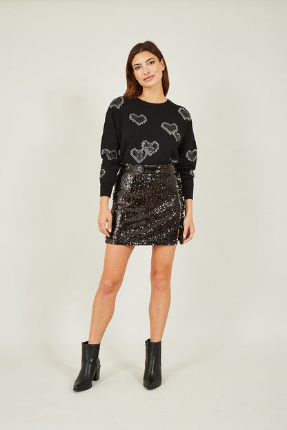 Mela Black Sequin Mini Skirt