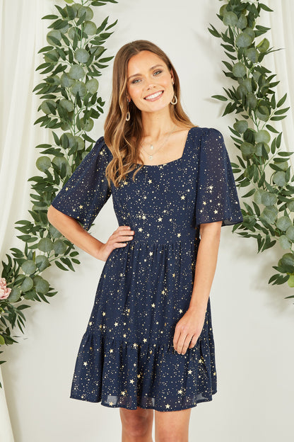 Yumi Navy Star Print Skater Dress