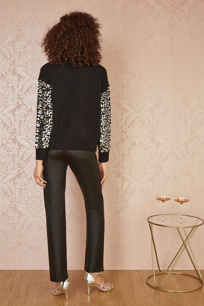 Mela Black All Over Sequin Relaxed Fit Jumper
