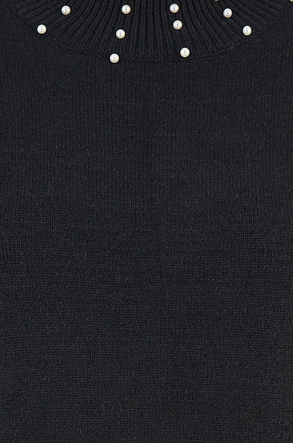 Yumi Black Pearl Detail Knitted Relaxed Jumper Dress