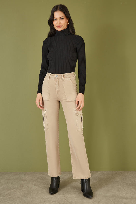 Yumi Black Ribbed Knit Roll Neck Jumper