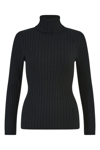 Yumi Black Ribbed Knit Roll Neck Jumper