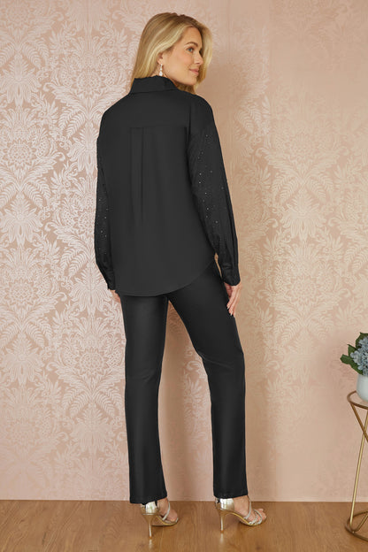 Mela Black All Over Gem Long Sleeve Shirt