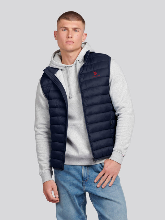 Mens Bound Quilted Gilet Dark Sapphire Navy / Haute Red DHM
