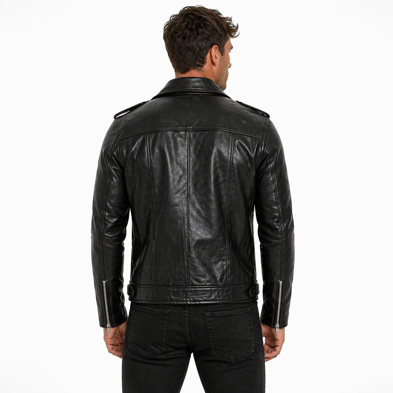 Men's Asymmetrical Genuine Leather Jacket | Black