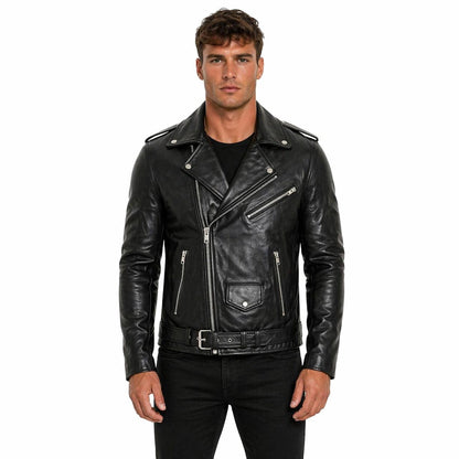 Men's Asymmetrical Genuine Leather Jacket | Black
