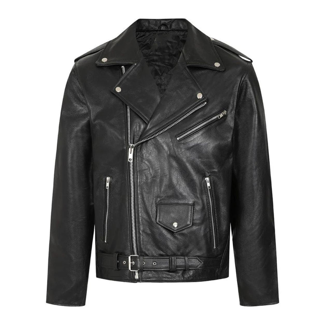 Men's Asymmetrical Genuine Leather Jacket | Black